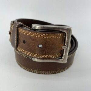 Wrangler Brown Leather Belt Men 44 Western 1.5" W Triple Stitch